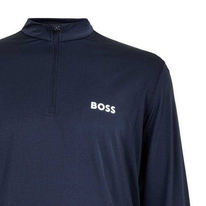 Navy - Side - Boss Mens Performance Quarter Zip Long-Sleeved Top