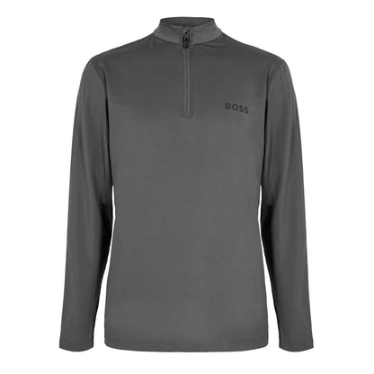 Grey - Front - Boss Mens Performance Quarter Zip Long-Sleeved Top