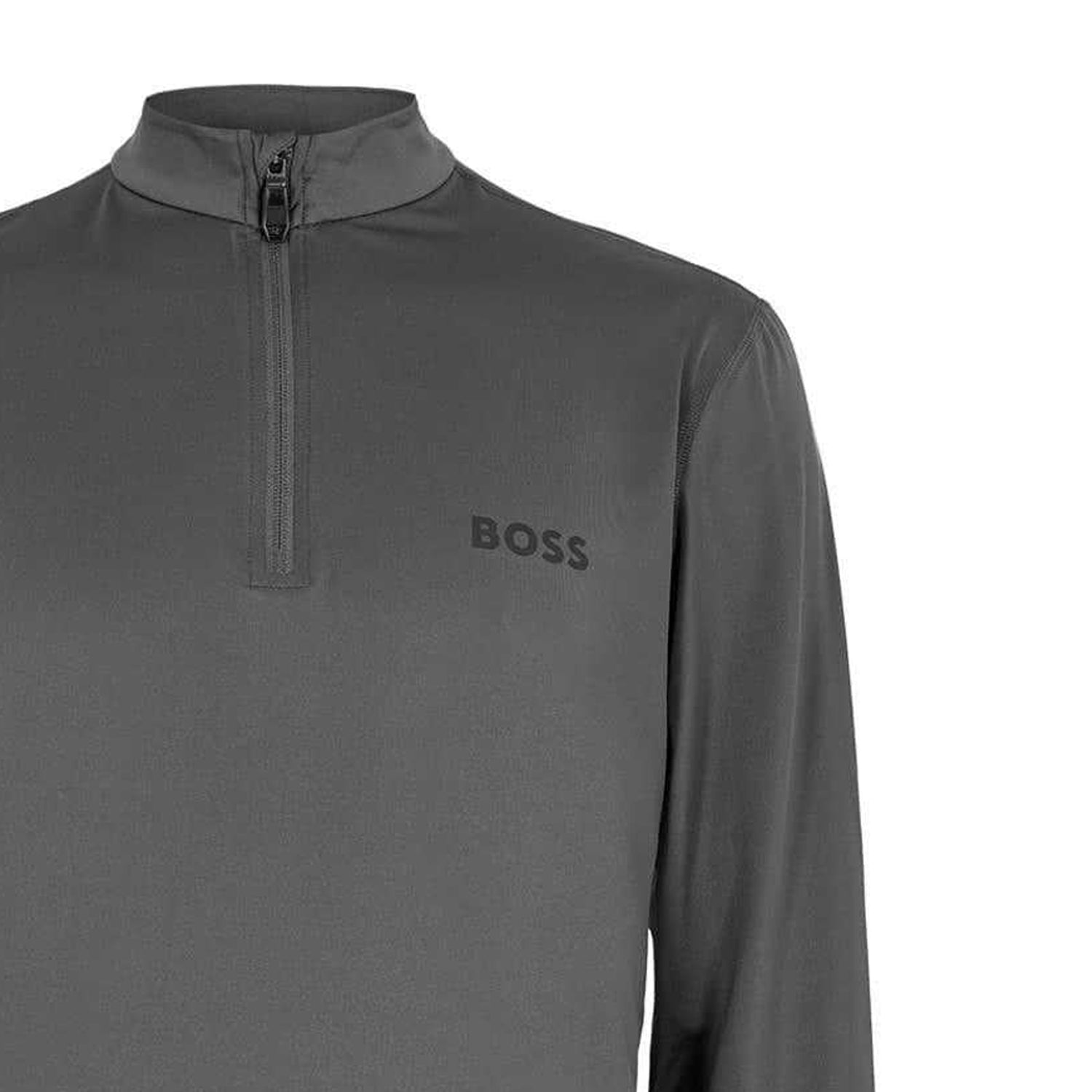 Grey - Side - Boss Mens Performance Quarter Zip Long-Sleeved Top