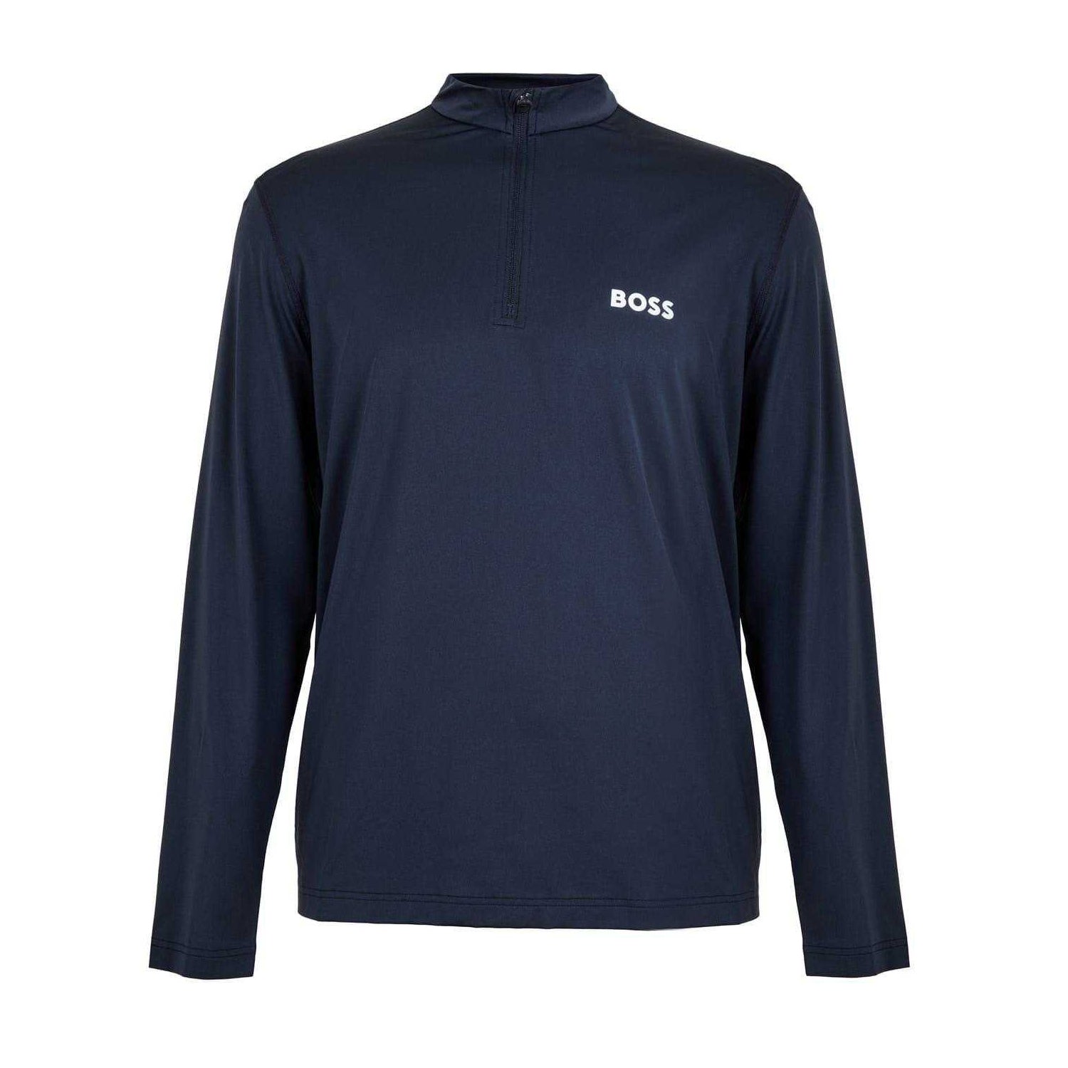 Navy - Front - Boss Mens Performance Quarter Zip Long-Sleeved Top