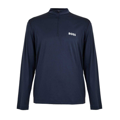 Navy - Front - Boss Mens Performance Quarter Zip Long-Sleeved Top
