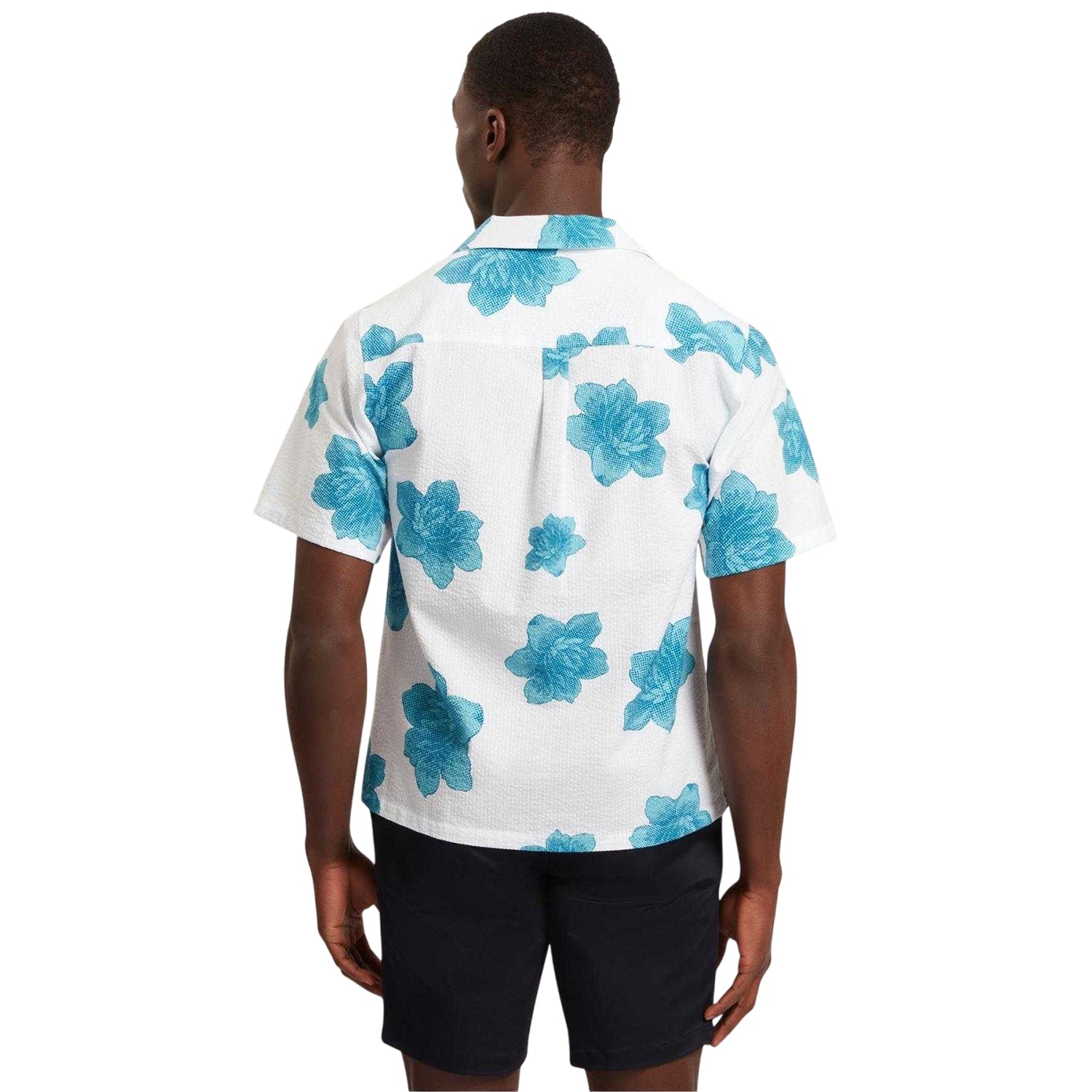 White - Back - Ted Baker Mens Floral Seersucker Short-Sleeved Shirt