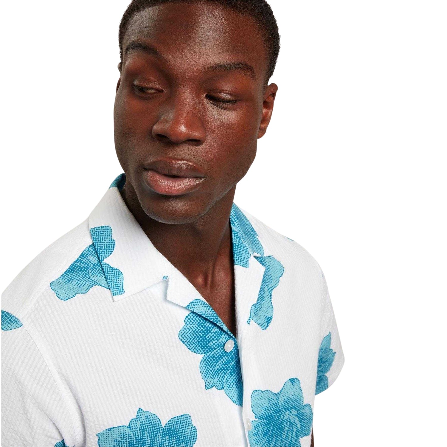 White - Side - Ted Baker Mens Floral Seersucker Short-Sleeved Shirt