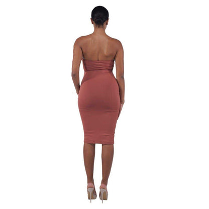 Rust - Back - Honeyz Womens-Ladies Strapless Bodycon Dress