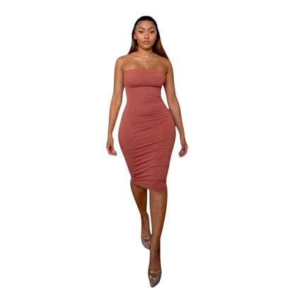 Rust - Side - Honeyz Womens-Ladies Strapless Bodycon Dress