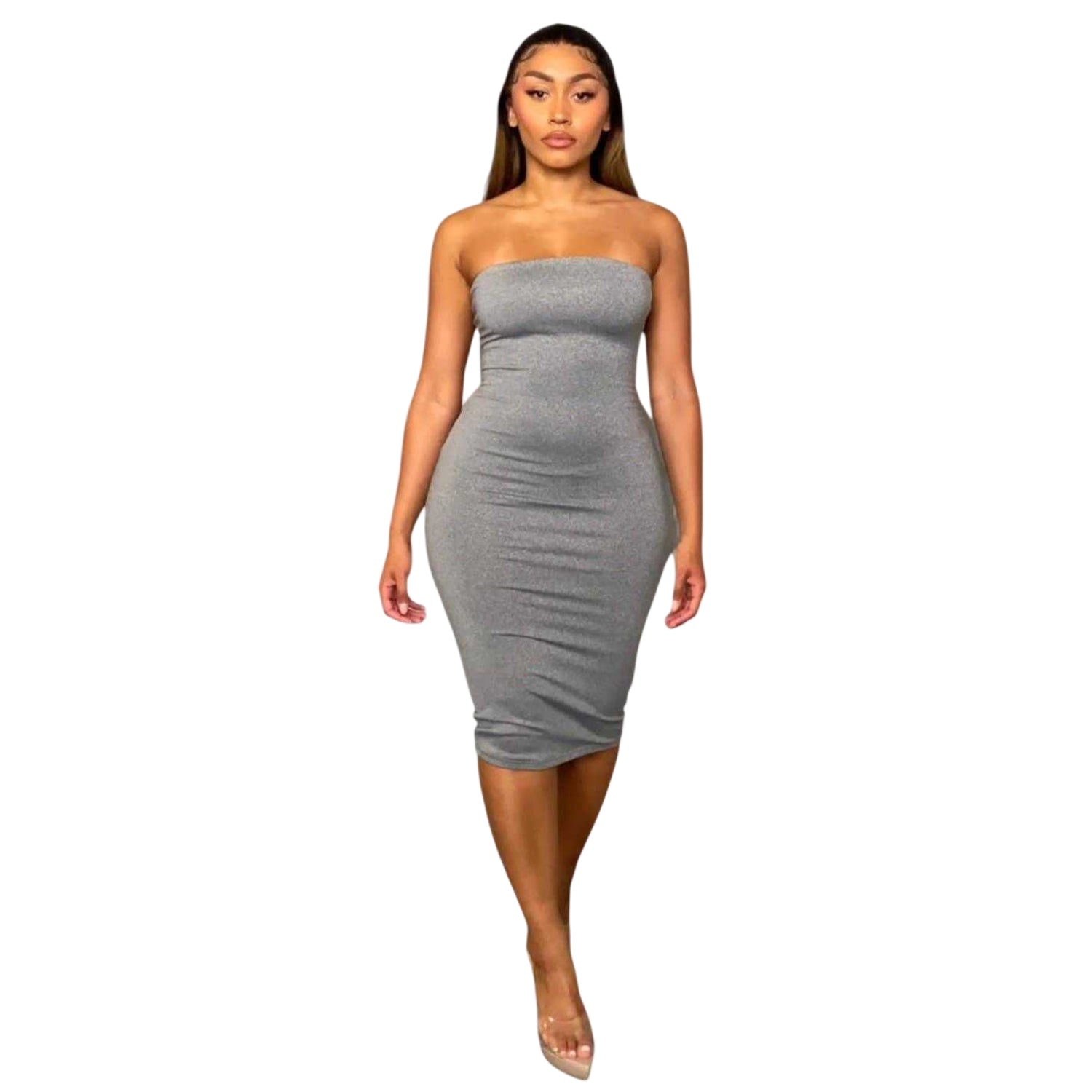 Grey - Side - Honeyz Womens-Ladies Strapless Bodycon Dress