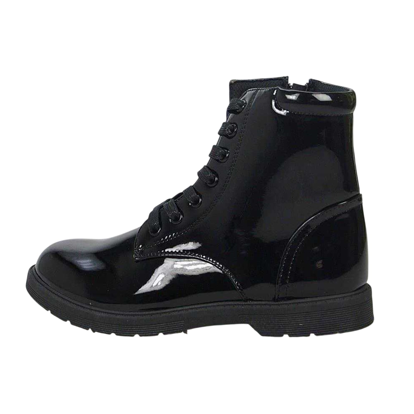Black - Back - Buckle My Shoe Girls Lace Up Patent Leather Ankle Boots