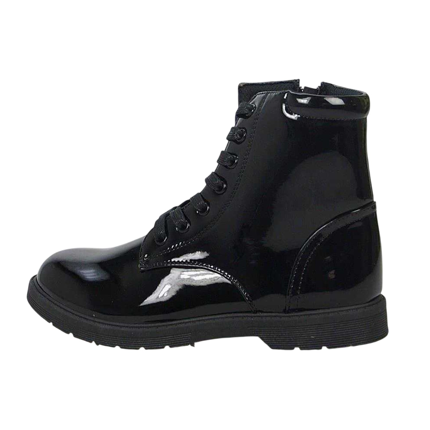 Black - Back - Buckle My Shoe Girls Lace Up Patent Leather Ankle Boots