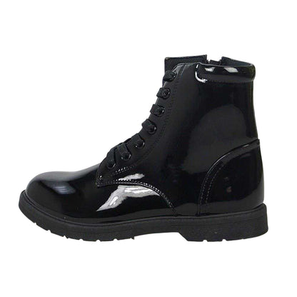 Black - Back - Buckle My Shoe Girls Lace Up Patent Leather Ankle Boots