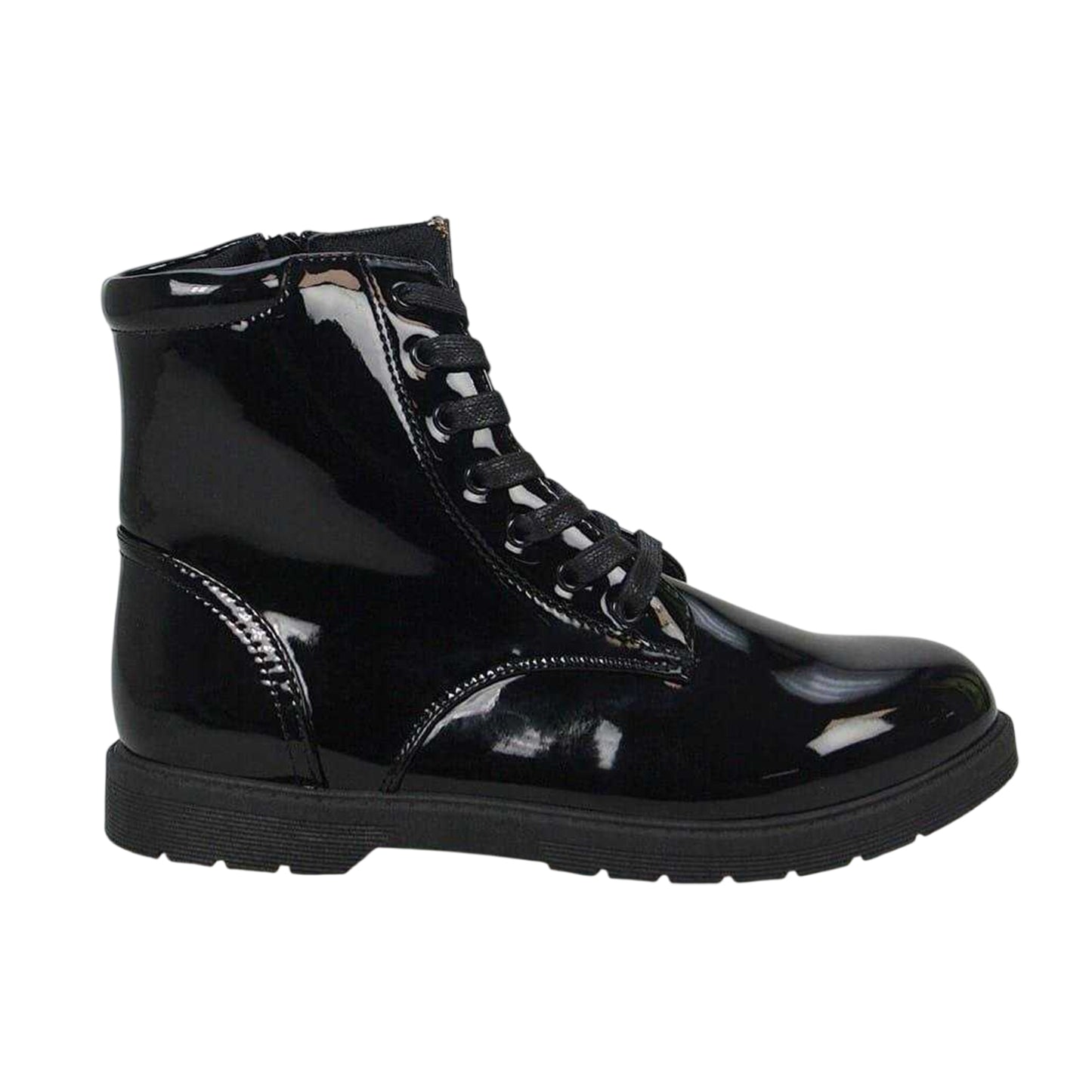 Black - Front - Buckle My Shoe Girls Lace Up Patent Leather Ankle Boots