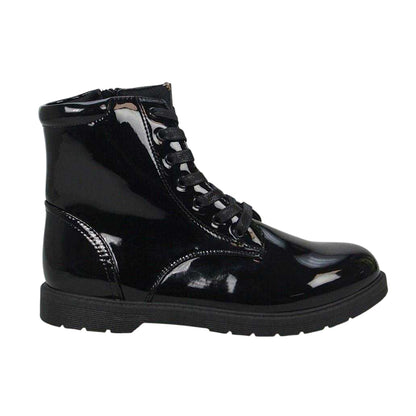 Black - Front - Buckle My Shoe Girls Lace Up Patent Leather Ankle Boots