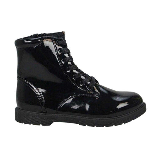 Black - Front - Buckle My Shoe Girls Lace Up Patent Leather Ankle Boots
