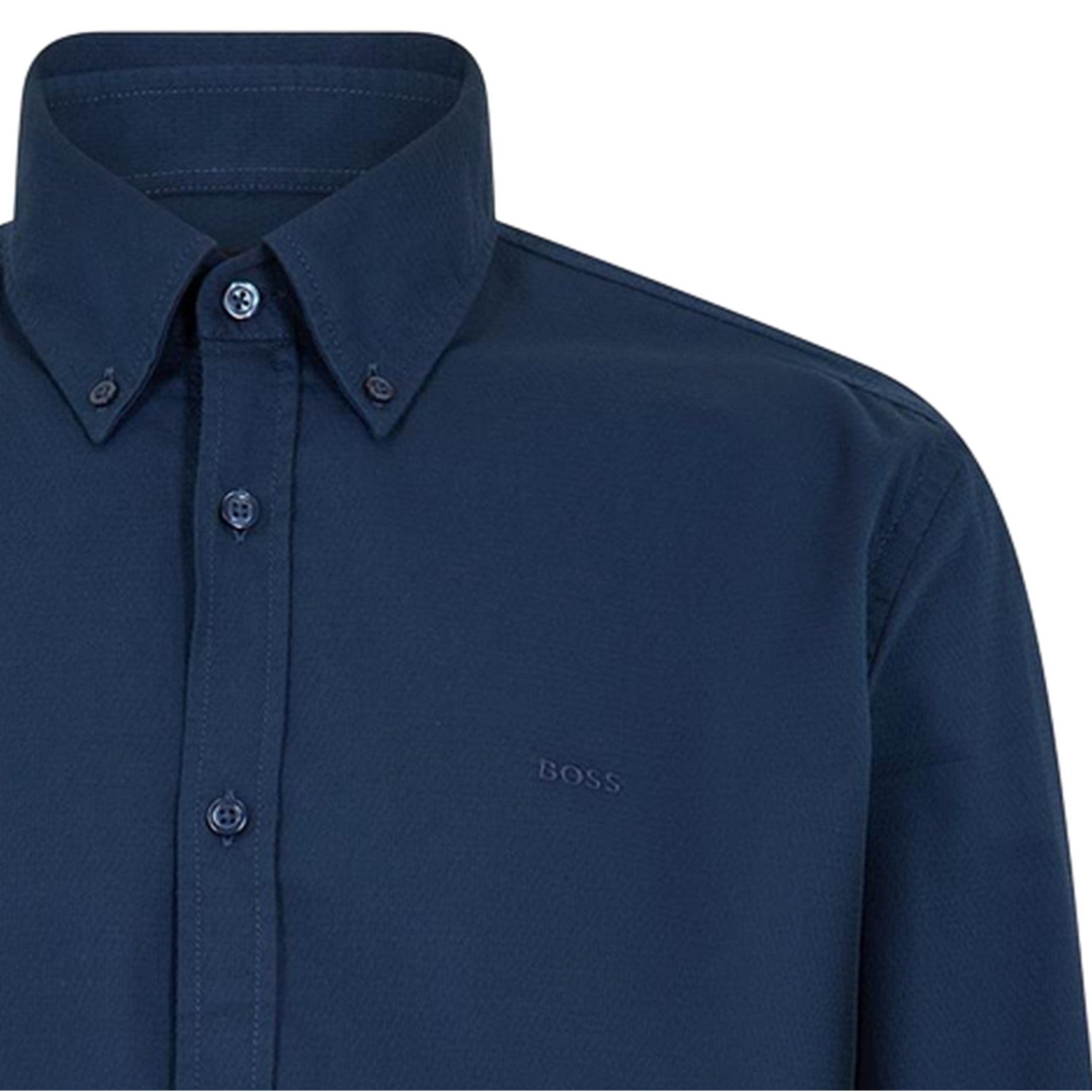 Blue - Side - Boss Mens Rickert Oxford Long-Sleeved Shirt
