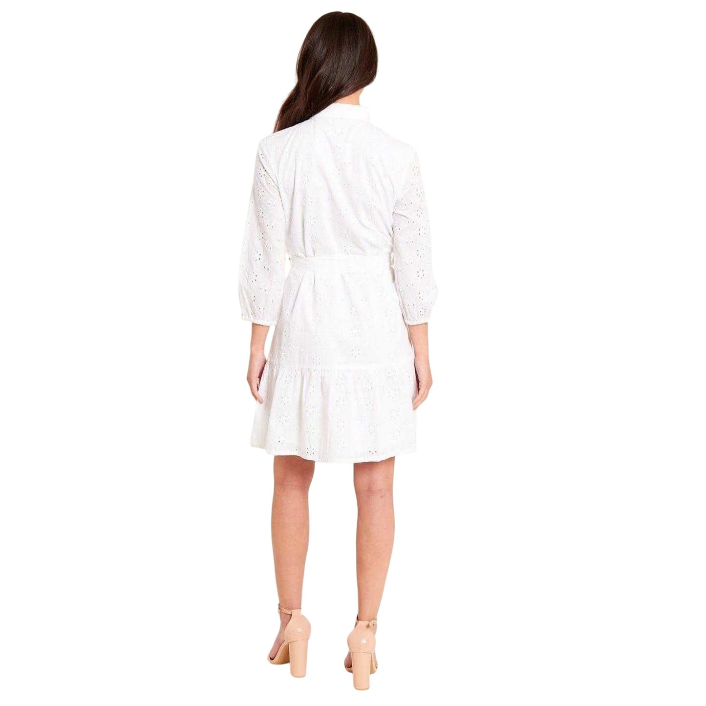 White - Back - Be You Womens-Ladies Broderie Collared Shirt Dress