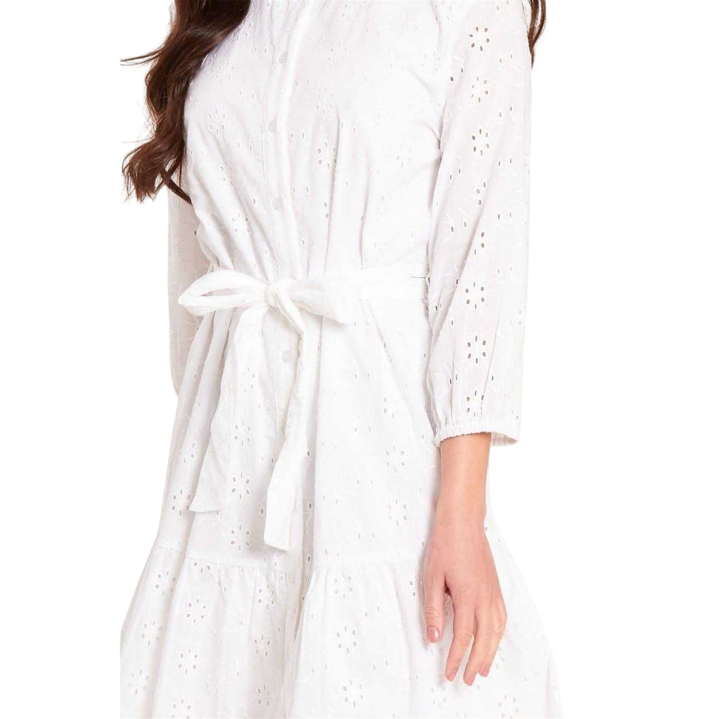 White - Side - Be You Womens-Ladies Broderie Collared Shirt Dress
