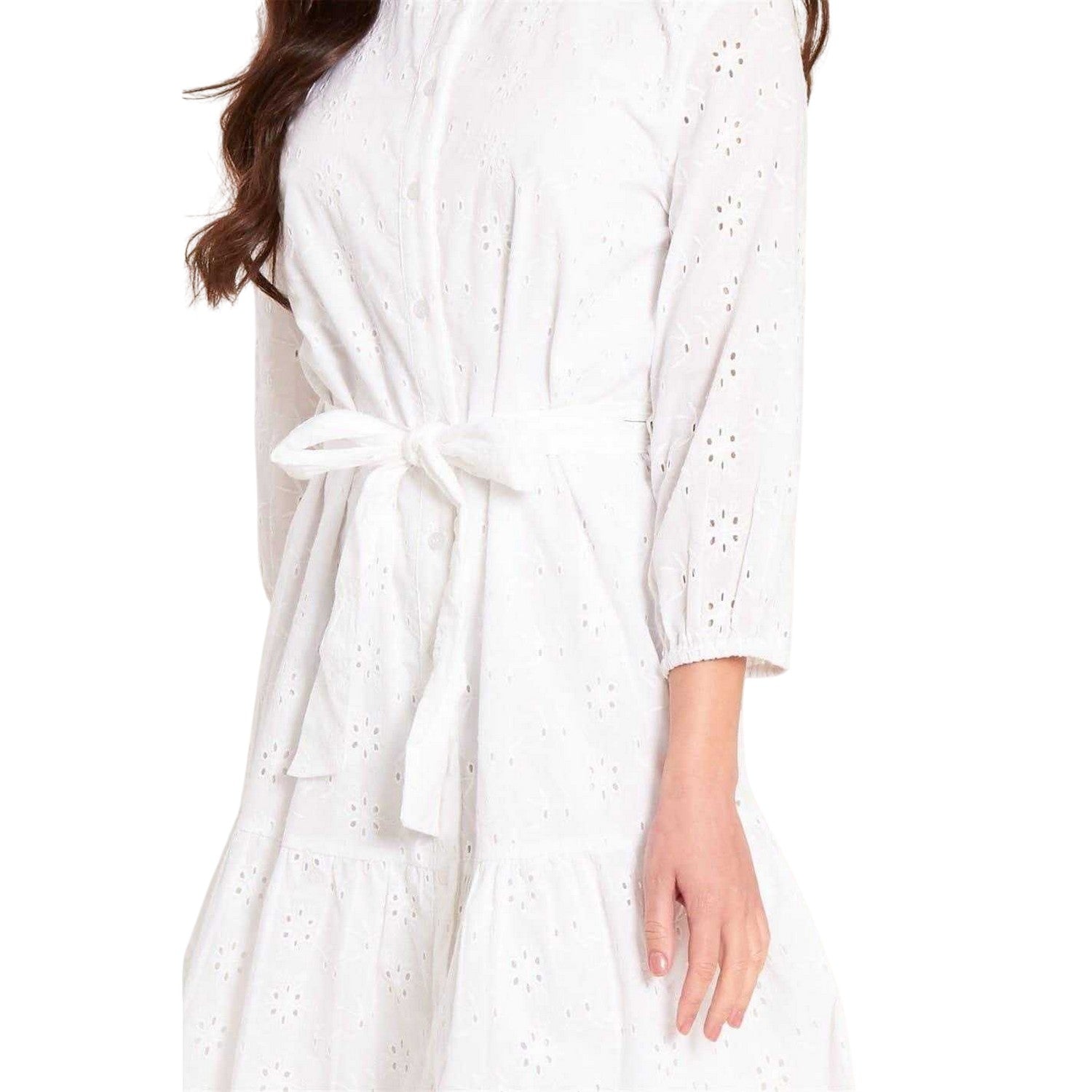 White - Side - Be You Womens-Ladies Broderie Collared Shirt Dress