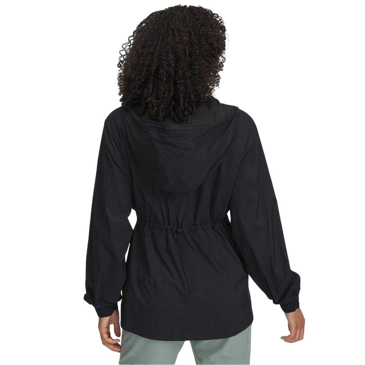 Black - Back - Under Armour Womens-Ladies Cinched Waist Long-Sleeved Hooded Jacket