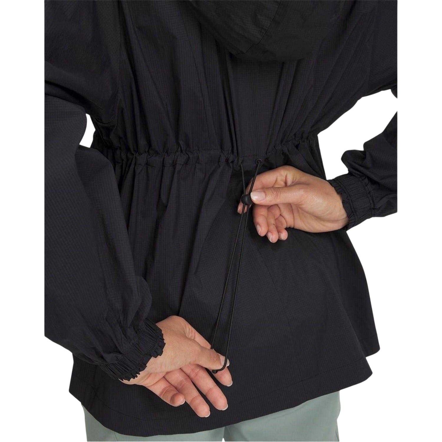 Black - Side - Under Armour Womens-Ladies Cinched Waist Long-Sleeved Hooded Jacket