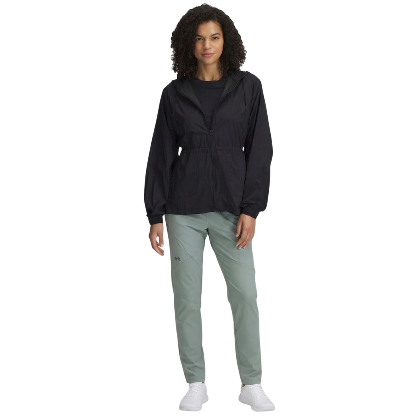 Black - Lifestyle - Under Armour Womens-Ladies Cinched Waist Long-Sleeved Hooded Jacket
