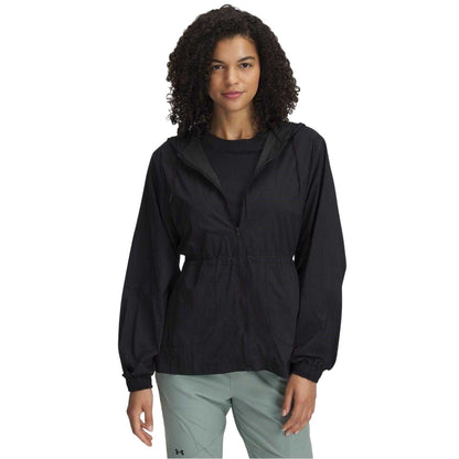 Black - Front - Under Armour Womens-Ladies Cinched Waist Long-Sleeved Hooded Jacket