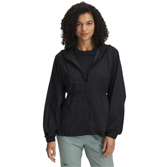 Black - Front - Under Armour Womens-Ladies Cinched Waist Long-Sleeved Hooded Jacket