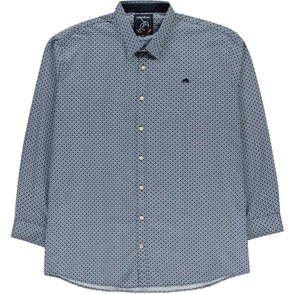 Navy - Front - Raging Bull Mens Geometric Oxford Regular Long-Sleeved Shirt