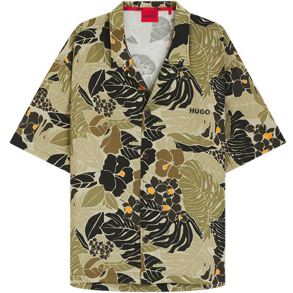 Green - Front - Hugo Mens Printed Viscose Beach Shirt