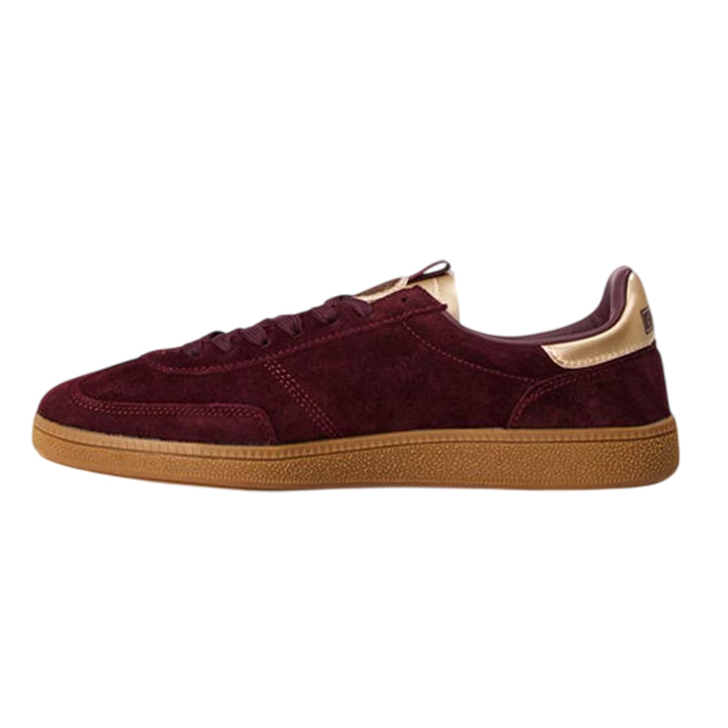 Maroon-Gold - Back - Pretty Green Mens Ramblas Suede Trainers