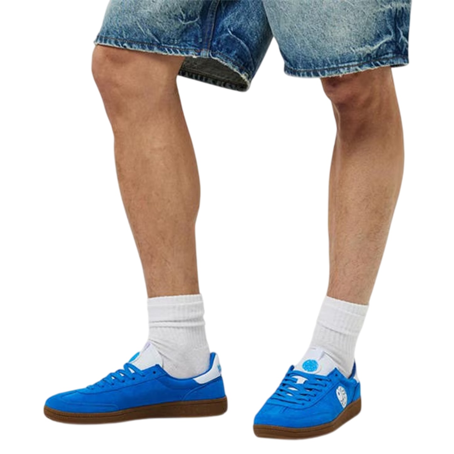 Sky Blue-White - Side - Pretty Green Mens Ramblas Suede Trainers