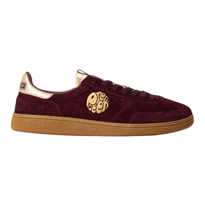 Maroon-Gold - Front - Pretty Green Mens Ramblas Suede Trainers