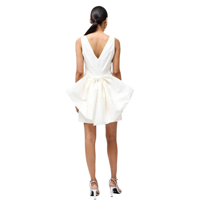 White - Back - French Connection Womens-Ladies Beverly Bow V Neck Mini Dress