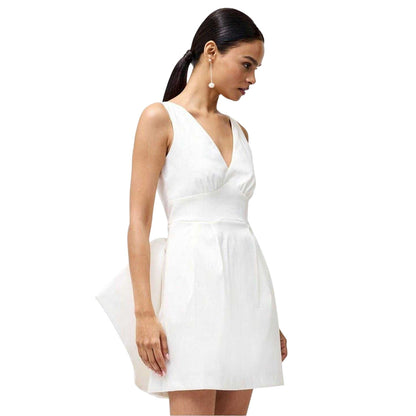 White - Side - French Connection Womens-Ladies Beverly Bow V Neck Mini Dress