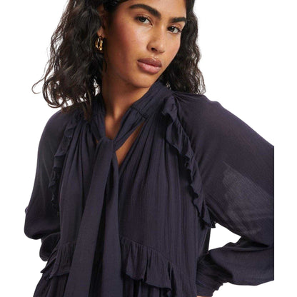 Navy - Side - Nobody´s Child Womens-Ladies Bohana Tie Neck Mini Dress