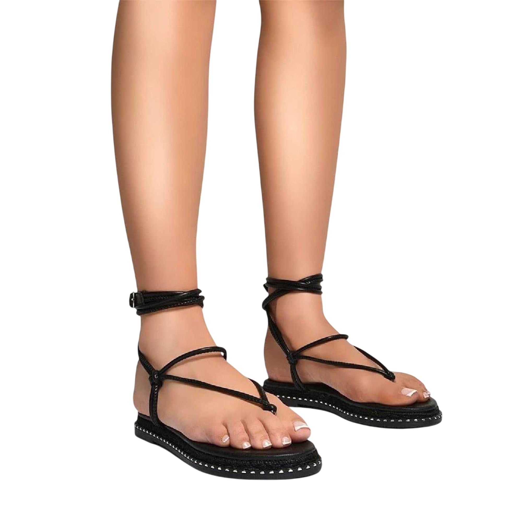 Black - Front - No Doubt Womens-Ladies Leather Toe Post Flat Sandals