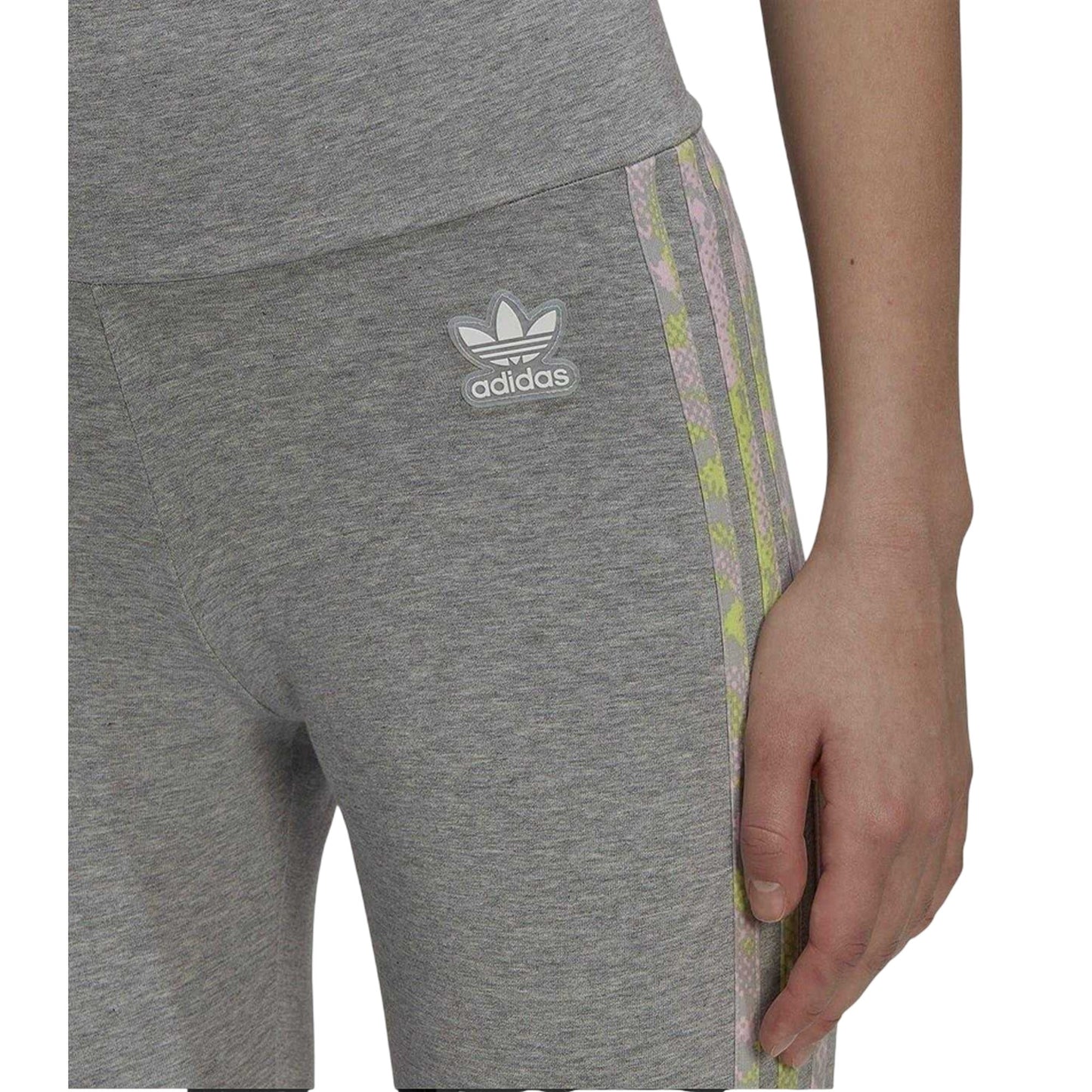 Grey - Side - Adidas Womens-Ladies Trefoil Fitted Leggings