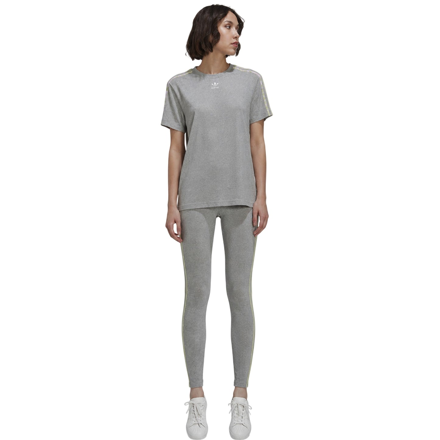 Grey - Pack Shot - Adidas Womens-Ladies Trefoil Fitted Leggings