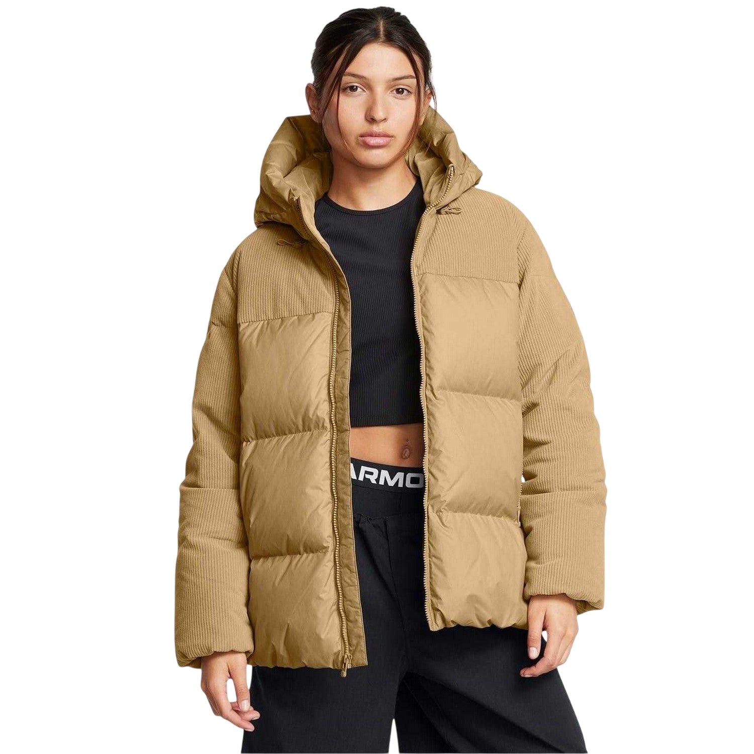 Brown - Pack Shot - Under Armour Womens-Ladies Limitless Corduroy Quilted Puffer Jacket