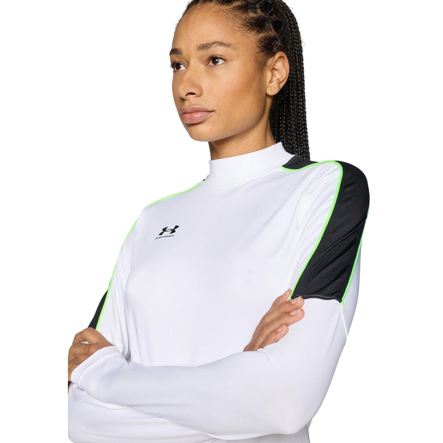 White-Black - Side - Under Armour Womens-Ladies Challenger Fitted Base Layer Top