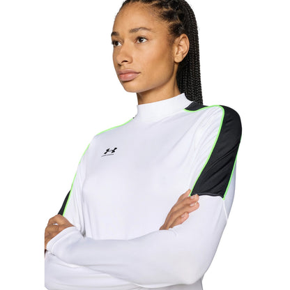 White-Black - Side - Under Armour Womens-Ladies Challenger Fitted Base Layer Top