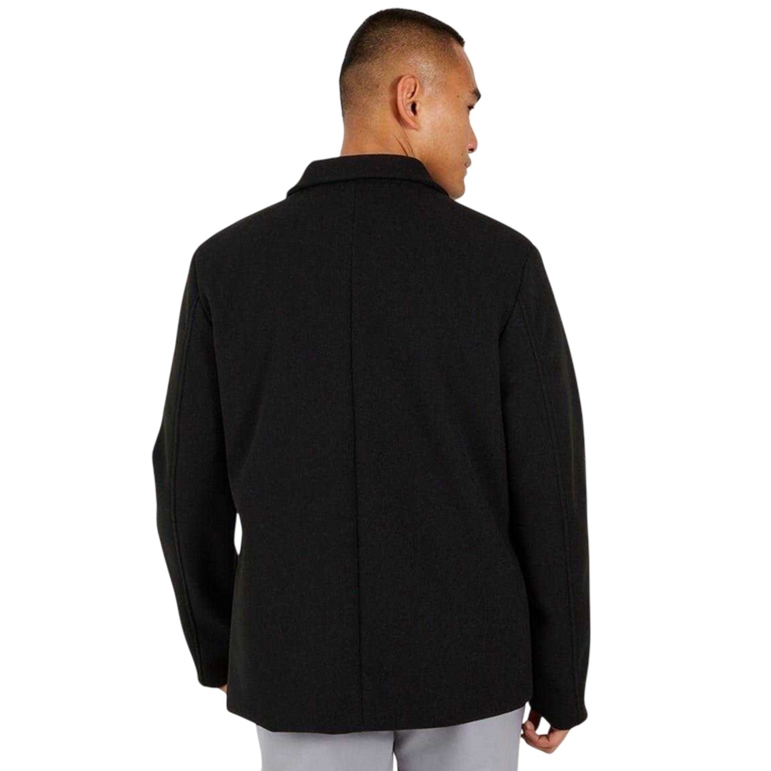 Black - Back - Brave Soul Mens Plain Overcoat