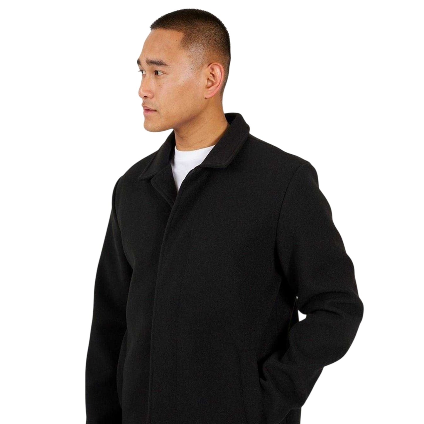 Black - Side - Brave Soul Mens Plain Overcoat