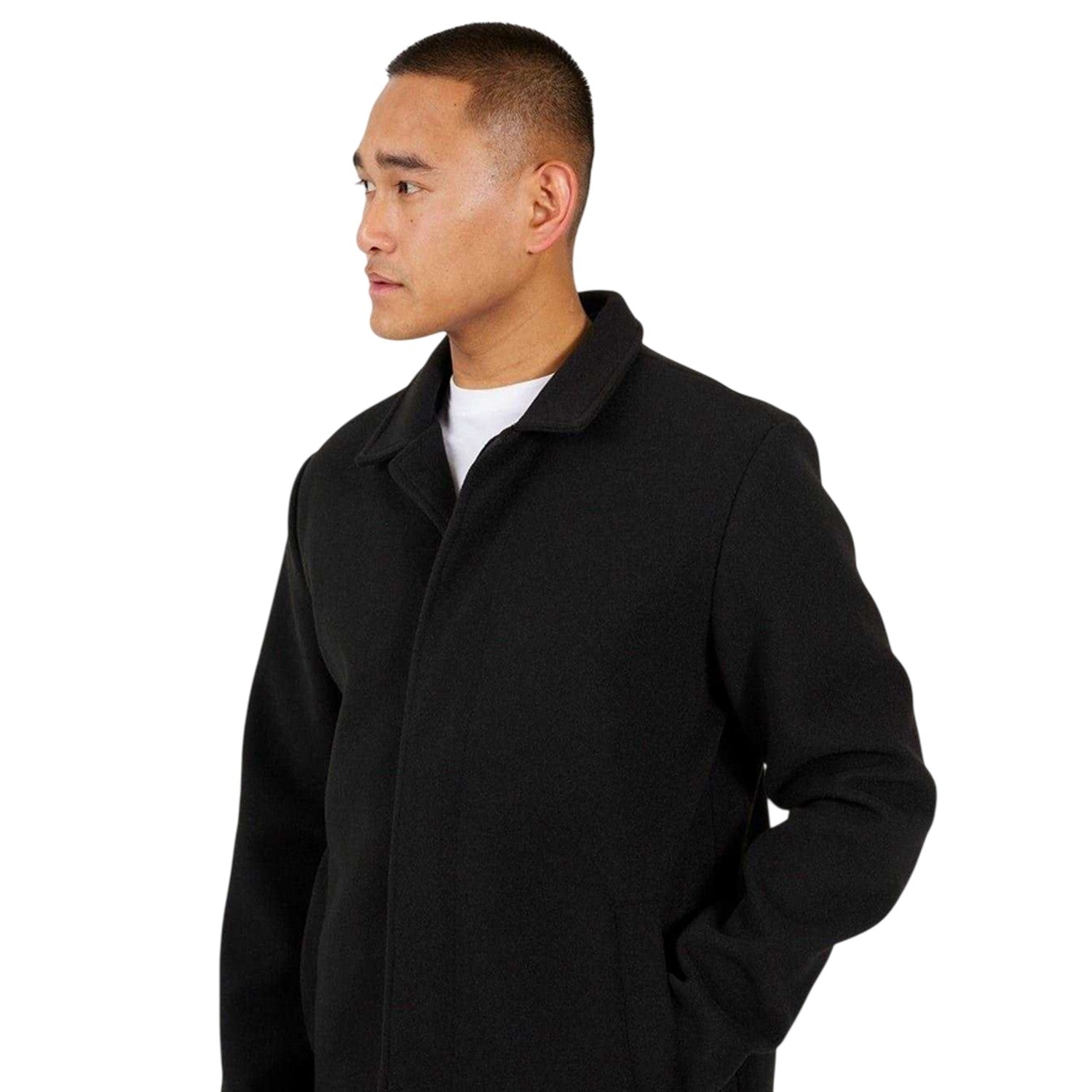 Black - Side - Brave Soul Mens Plain Overcoat