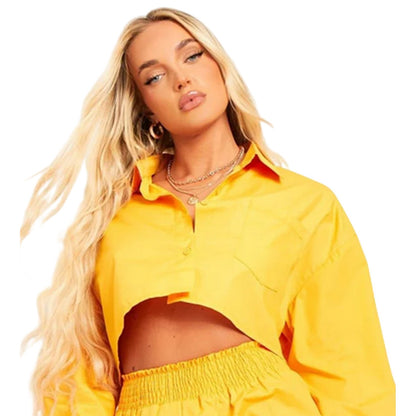 Orange - Back - Missy Empire Womens-Ladies Cotton Cropped Long-Sleeved Shirt