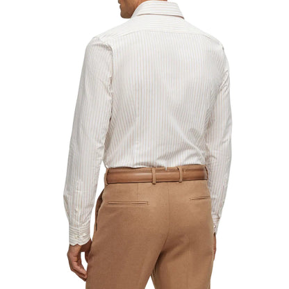 Beige - Back - Boss Mens Striped Point Collar Long-Sleeved Shirt