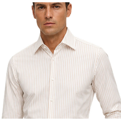 Beige - Side - Boss Mens Striped Point Collar Long-Sleeved Shirt