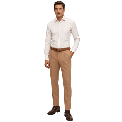 Beige - Lifestyle - Boss Mens Striped Point Collar Long-Sleeved Shirt