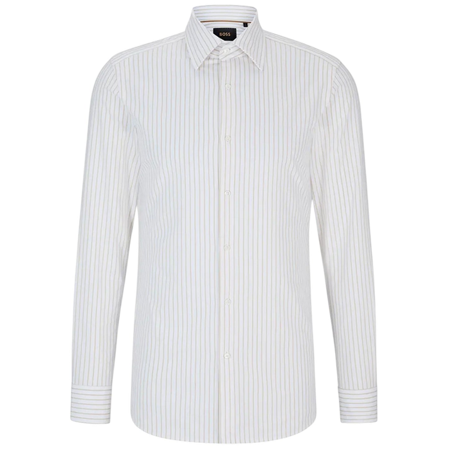 Beige - Front - Boss Mens Striped Point Collar Long-Sleeved Shirt