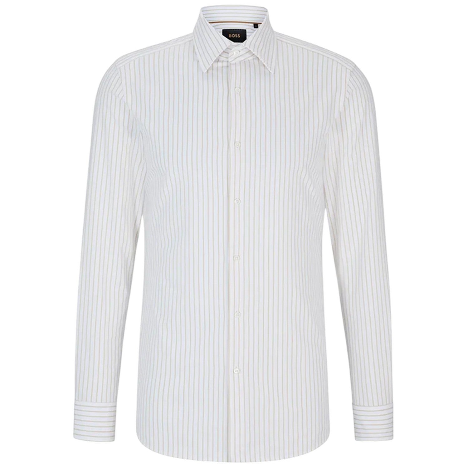 Beige - Front - Boss Mens Striped Point Collar Long-Sleeved Shirt