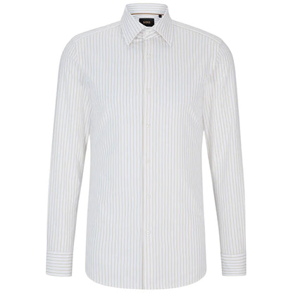 Beige - Front - Boss Mens Striped Point Collar Long-Sleeved Shirt