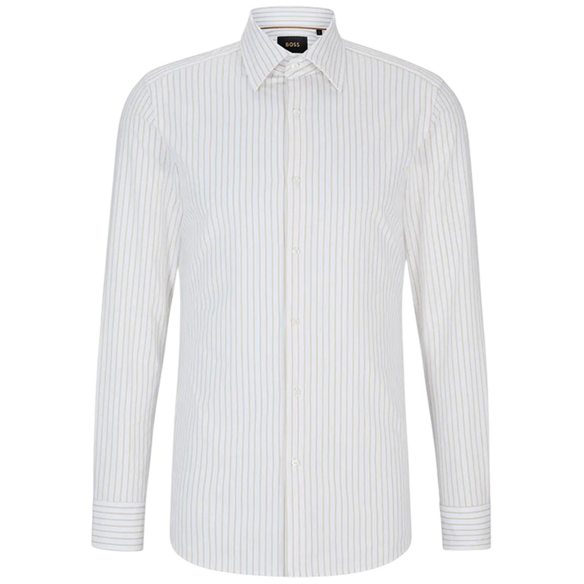 Beige - Front - Boss Mens Striped Point Collar Long-Sleeved Shirt